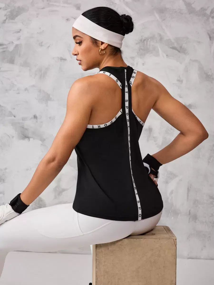 Easithlete Women's Yoga Strap Panel Racerback Tank Top - Black - View 1