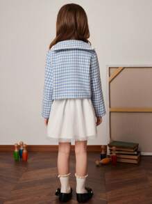 PrepCrw Young Girls' Blue & White Houndstooth Knit Jacket And Dress 2 Pieces Set, Spring/Summer - Blue - View 2