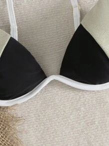 SHEIN Swim Damen Sommer Strand Urlaub Sexy Bikinioberteil, Farbblock Stoffpatchwork Design