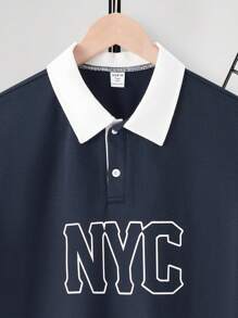 SHEIN Leap Crew 1 Pc Teen Boy Fitted College Patchwork Contrast Lapel Graphic Polo Shirt Spring Wear; Teen Boys' Clothing; Teen Boy' Jackets, Spring Back To School - Multicolor - View 3