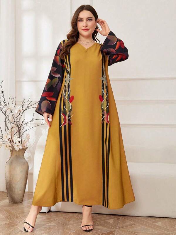 Al Najma Plus Size Digital Print Patchwork Arabian Dress