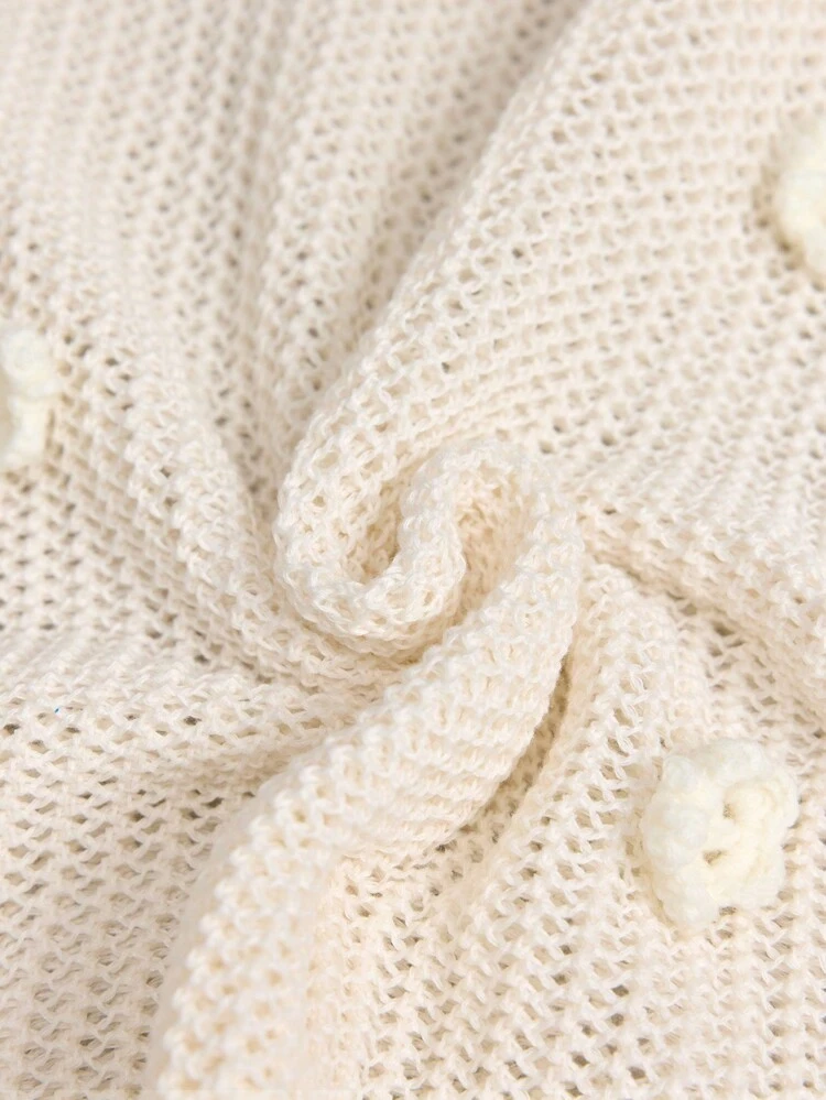 2025 Women's 3D Hollow Flower Decoration Knitted Long Dress, Sophisticated 3D Flower, Spring/Summer Resort Cover-Up, Spring/Summer Resort Dress, Elegant Romantic