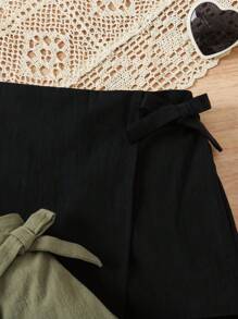 SHEIN Set de 2 shorts informales ajustados de unicolor trenzados para niñas jóvenes