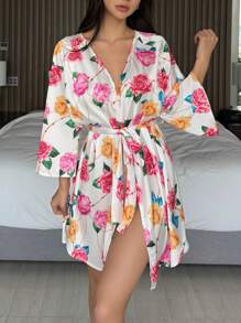 DAZY Vacation Style V-Neck Short Women Robe Pajama - White - View 8
