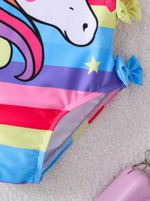 SHEIN Młoda dziewczyna tęczowy jednorożec dzianinowy monokini kostium kąpielowy