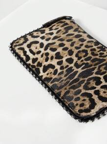 Fashionable Leopard Printed Women's Cross-Body Bag With Beaded Accents, Shoulder Handbag, Leopard Print Cheetah Bag For Women Leopard Comeback Winter Gifts - Khaki - View 6