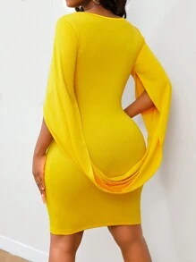 Lyxana Women's Elegant Pleated Bodycon Dress - Yellow - View 2