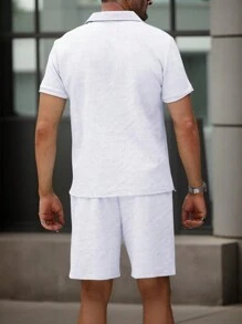 Manfinity Homme Men's Solid Color Polo Shirt And Shorts Set, Casual & Minimalist For Daily Wear - White - View 2