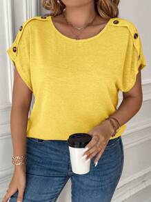 SHEIN Clasi Plus Size Solid Color Short Sleeve T-Shirt, Casual & Fashionable For Everyday Wear