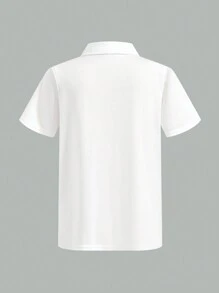 Tween Boys Casual Versatile Comfortable Letter & Graphic Print Color Block Polo Collar Half-Zip Short Sleeve Knit Top - Multicolor - View 3