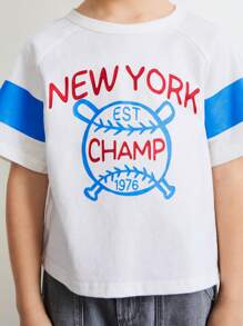 SHEIN 年轻男孩字母图案圆领短袖休闲 T 恤 - 彩色 - 查看 7