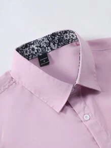 Manfinity Mode Men's Single-Breasted Casual Commuter Short Sleeve Shirt - Pink - View 3