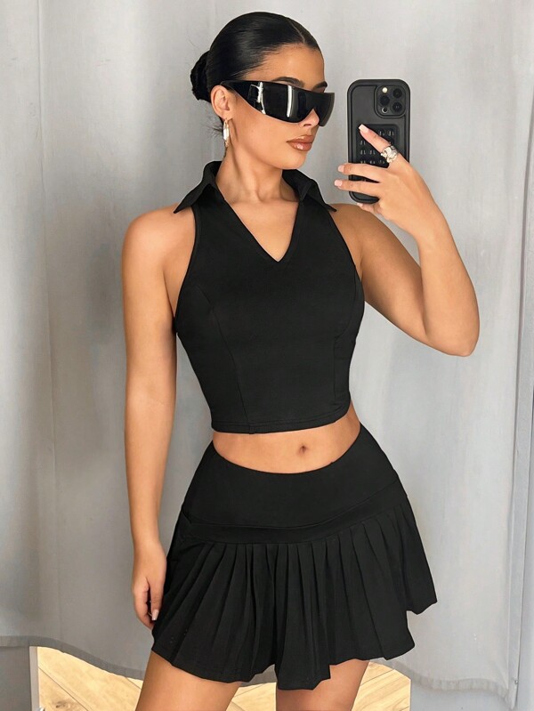 SHEIN ICON 2 件套无袖纯色背心和低腰裙女士春季服装夏季音乐会服装女士复活节圣帕特里克节服装