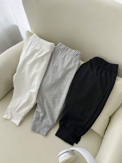SHEIN Playful Pals 3 件/包男女通用婴儿黑色、白色和灰色无脚紧身裤，百搭且经济实惠，适合所有季节的婴儿穿着