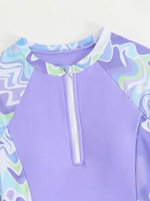 2pcs/Set Girls Tankini With Long Sleeve Top & Patterned Pants, Outfit - Multicolor - View 5