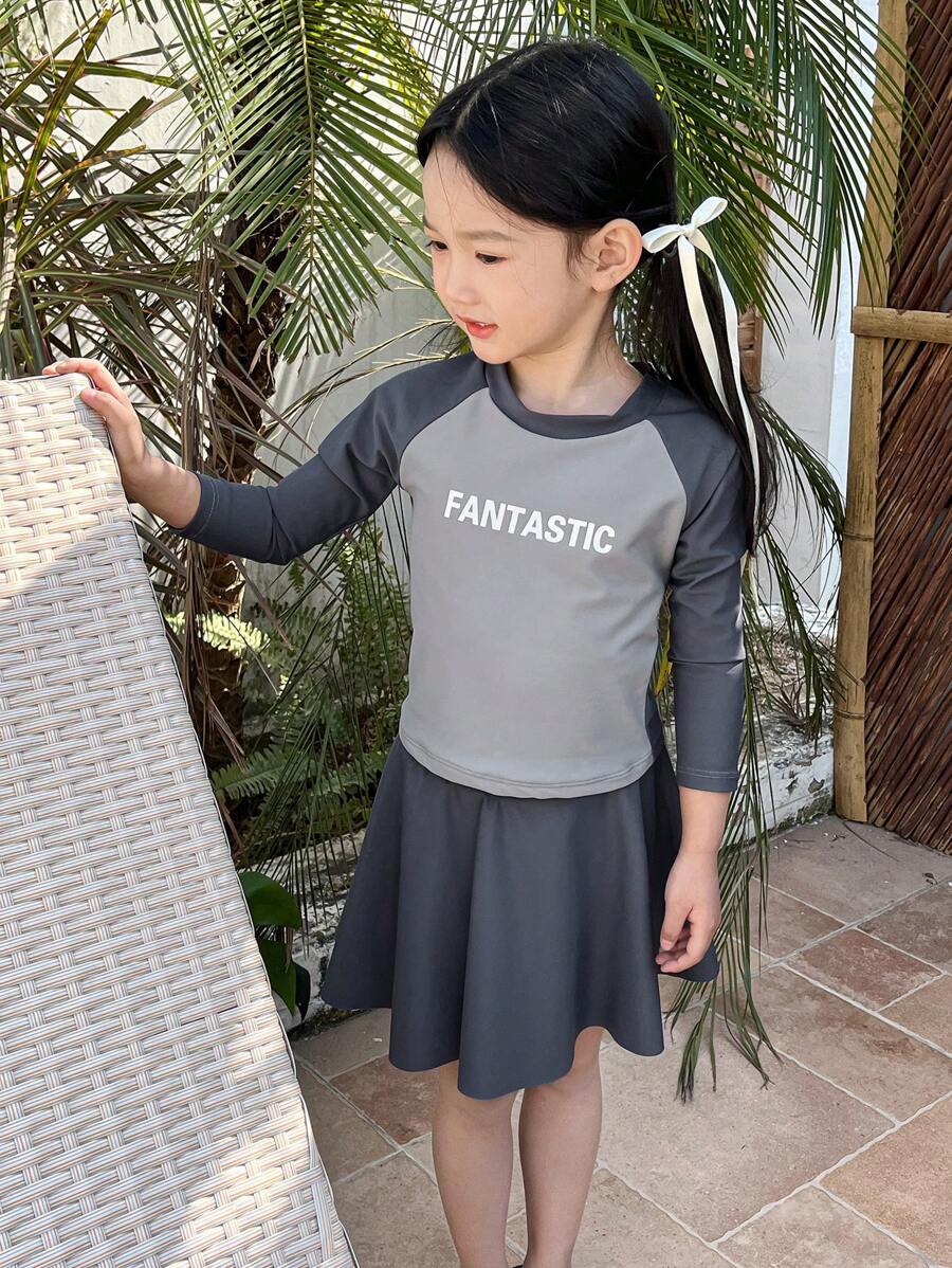 DAZY Young Girls Swimwear Set, Fall Apparel - Grey - View 1