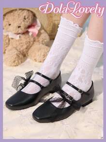 Dola Lovely 1 Pair Women's Flat Mary Jane Shoes With Bow, Pink, Versatile And Comfortable For Casual Wear - Black - View 4
