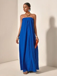 Veslaya 2025 新款夏季音乐节、复活节、圣帕特里克节、西部/波西米亚风格、生日派对、毕业典礼、学生装、日常休闲、百搭百搭、度假、邮轮、海滩、日光浴、模特、新款春夏休闲纯色纹理面料长款口袋连衣裙