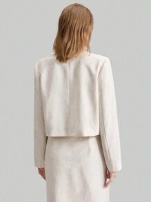 Ontre Women's Stand Collar Double-Breasted Long Sleeve Short Suit Jacket, Urban Vintage Style, Linen Material