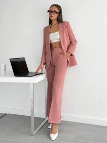 EURMUSE Elegant Office Lady, Single Button Fitted Blazer Jacket With Straight Fit Pant