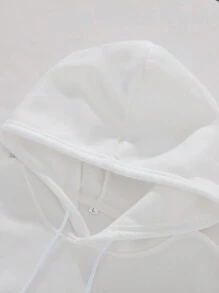 Manfinity EMRG 男士 INS 白色短款超大图案印花连帽衫，采用超大爱心和眼睛双面印花图案，白色秋季外出街头装图案长袖连帽衫，适合朋友、丈夫、男朋友的礼物 - 白色 - 查看 5