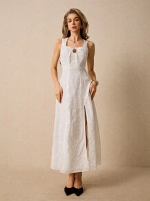Poéselle 优雅刺绣无袖开叉连衣裙，女士夏季服装，女士度假服装，女士夏季连衣裙，夏季连衣裙 - 白色 - 查看 2