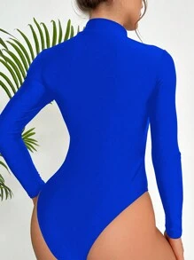 Swim SPRTY 1pc Solid Color Minimalist Casual One-Piece Rashguard, For Daily Wear, For Summer Beach Vacation - Royal Blue - View 2