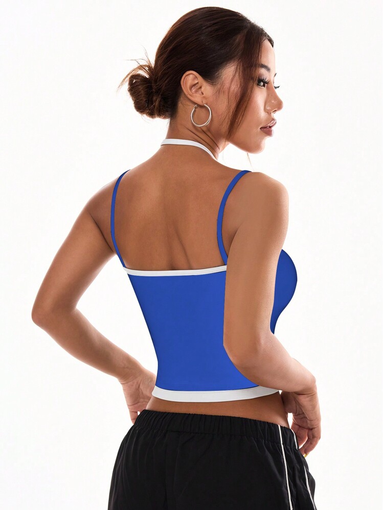 SHEIN Dewbera Women's Spaghetti Strap Simple Fitted Casual Sports T-Shirt & Tank Top - Royal Blue - View 2