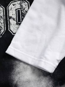 Manfinity Homme Men's Racing Letter Print Round Neck Long Sleeve Casual T-Shirt And Pants 2 Pieces Set - Black and White - View 7