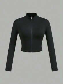 Slaydiva 2 Stücke Damen einfache lässige Herbst-Winter Stretch T-Shirts mit halber Reißverschluss, V-Ausschnitt und langem engen Ärmel, weiß und schwarz