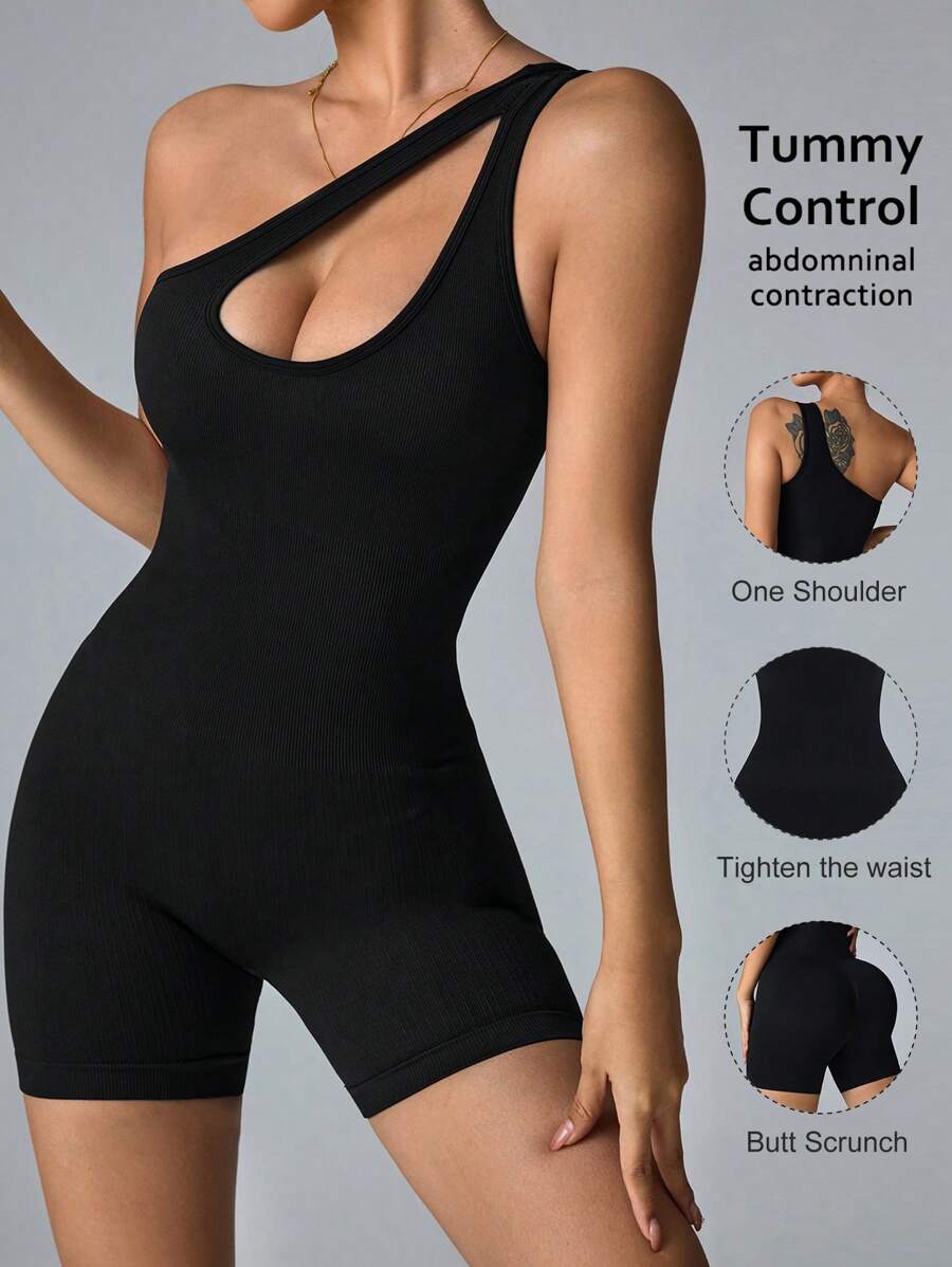 Slayform Bộ đồ liền thân thể thao hở vai gợi cảm cho nữ, tập yoga và thể dục - màu đen - Xem 1