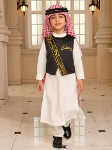 SHEIN 2pcs Young Boy Casual Sleeveless Dress & Long Sleeve Jacket Set, Minimalist Fashion For Daily Wear - White - View 5