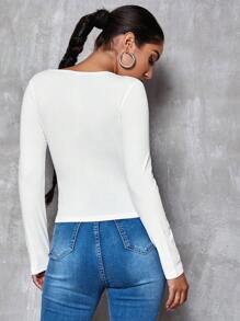 SHEIN Essnce Long Sleeve Form-Fitting Tee - White - View 2