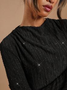 COSMINA 女士立领长袖闪亮奢华连衣裙 - 黑色 - 查看 5