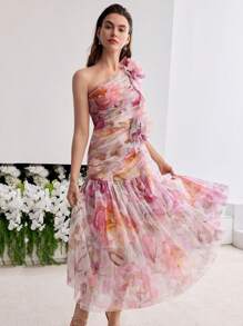 MOTF PREMIUM STEREO FLORAL GATHERED DRESS - Multicolor - View 5