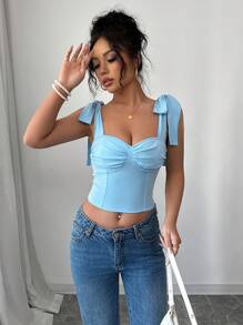 Elenzga Valentine's Day Vixen Bowknot Strap Camisole, Sexy French Design Fitted Crop Top