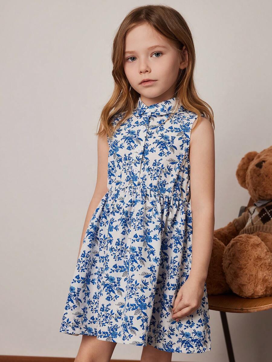 PrepCrw Young Girls' Spring/Summer Floral Print Collared Woven Dress - Multicolor - View 1