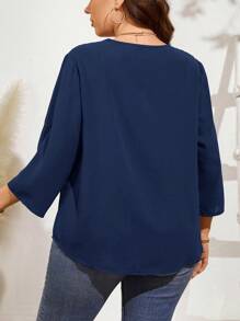 SHEIN LUNE Camisa de color liso informal de talla grande, simple y elegante para uso diario - Azul Marino - Ver 2