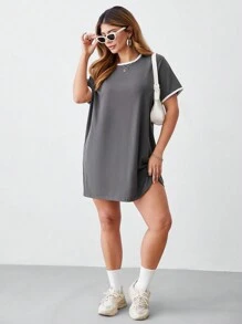 SHEIN BASICS Set de 2 vestidos casuales de punto de unicolor, cuello redondo, manga corta, talla grande - Multicolor - Ver 7