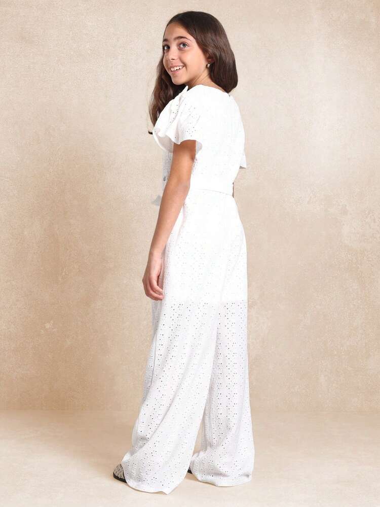 Palazzo-Jumpsuit mit Ösenspitze und Flatterärmeln