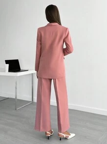 EURMUSE Elegant Office Lady, Single Button Fitted Blazer Jacket With Straight Fit Pant