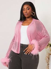 SHEIN SXY Cárdigan de punto holgado con diseño calado de unicolor en talla grande