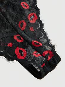 ROMWE Goth 哥特式浪漫心形笼式文胸配绑带蝴蝶结开裆内裤性感内衣套装