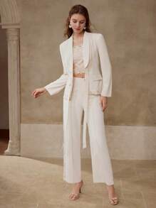 MOTF PREMIUM PINTUCK CONTRAST LACE SUIT PANTS - Apricot - View 6