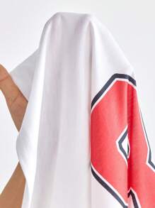 SHEIN Tween Girls Spring/Summer Streetwear Blokecore Football Red Number Letter Print Tee