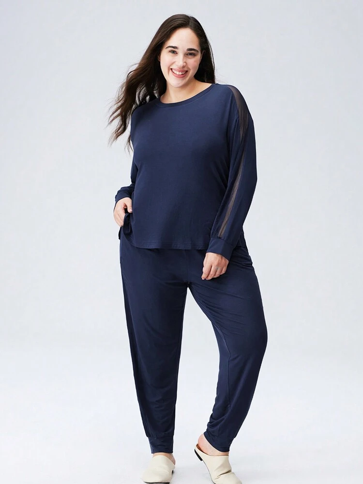 Cloud Soft Plus Mesh Detail Crewneck & Pants PJ Set