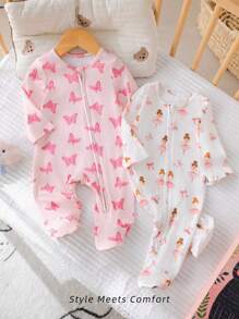 2pcs Newborn Baby Girl/Boy NeutralCute Cartoon Pattern Knitted Long Sleeve Romper Set Fll/Winter - Baby Pink - View 3