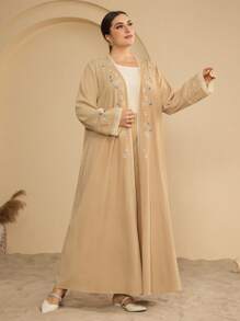 Graceveil Plus Size Women Embroidery Long Loose Casual Patchwork Lace Trim Arabic Style Pants Set - Apricot - View 7