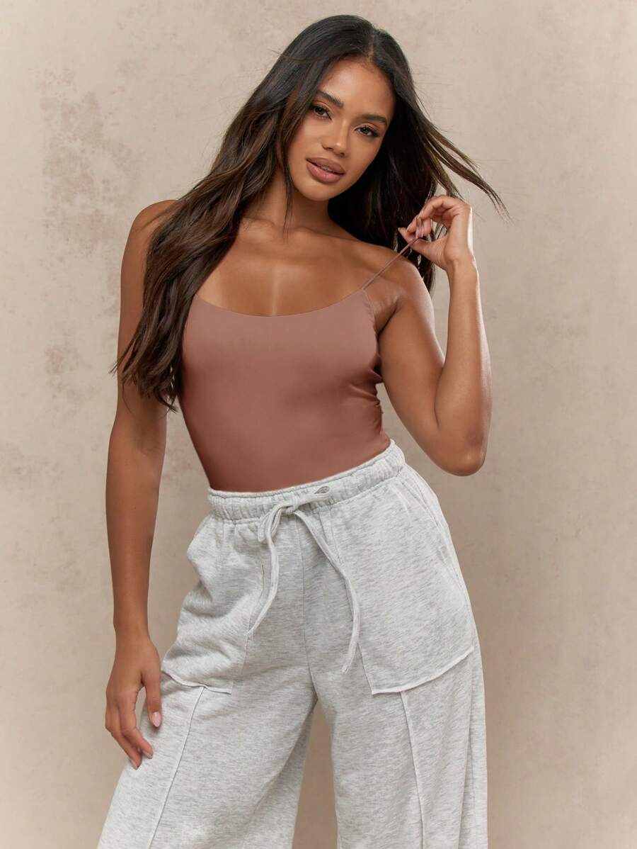MISSGUIDED Top canotta fascia di alta qualità senza cuciture, con spalline sottili, essenziale per l'estate, canotta corta, stile casual, adatto per attività sportive e yoga, da donna - Moka Marrone - Visualizzare 1