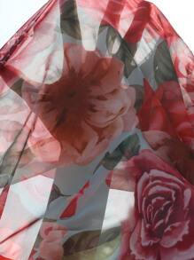 Aveloria Rosie Französischer schicker Resort-Stil Tropischer Blumenprint Chiffon-Wickelbluse mit V-Ausschnitt, Bindetalje und schmaler Passform, Crop-Langarmbluse für Damen - Verschiedenfarbig - Übersicht 6